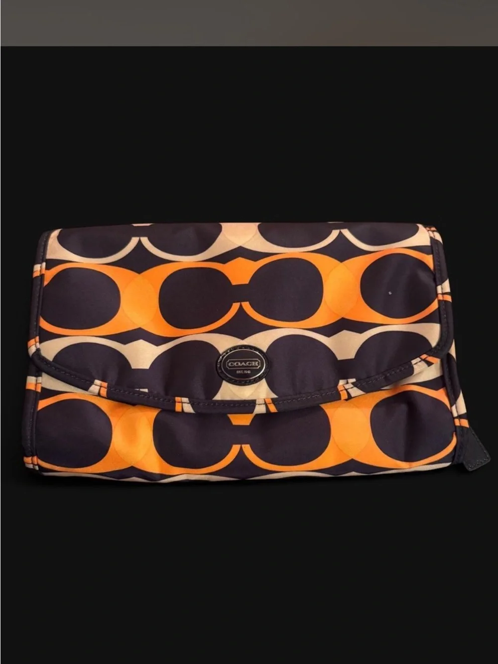 Coach Hanging Travel Organizer Toiletry Bag Signature Print Orange/Purple